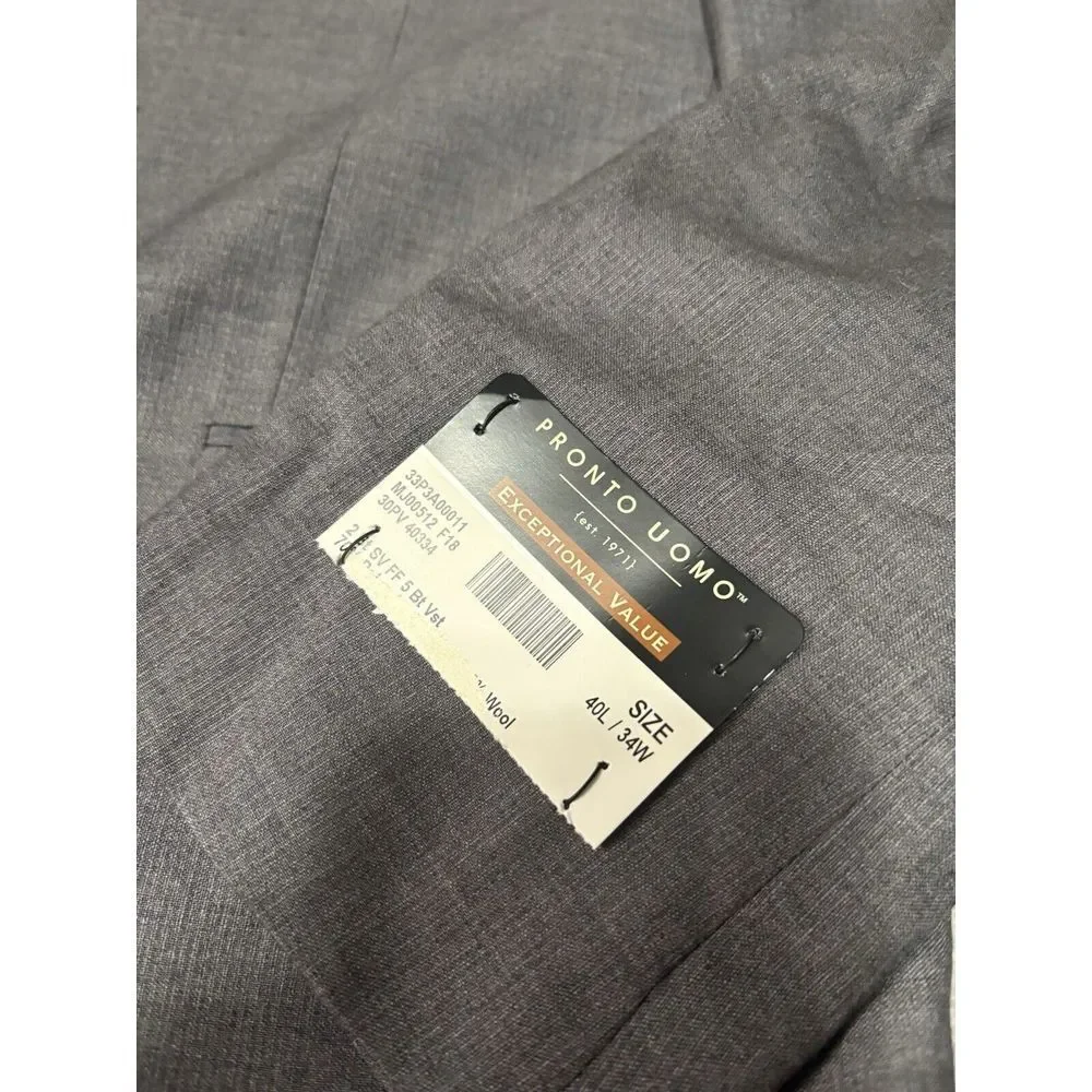 New Pronto Uomo Mens 2 Button Sport Blazer Gray‎ Jacket Size 40L